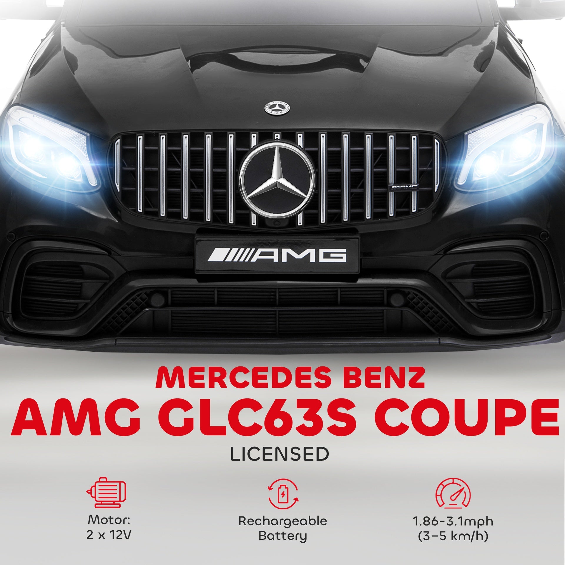 Aosom Toddler Ride On Car (Mercedes Benz AMG GLC63S Coupe) Electric Kids Ride On Car with 2 Speed, MP3 Player, Light, Horn, Songs, Suspension - Fun for Toddlers and Kids - Black