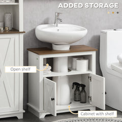 kleankin Modern Farmhouse Bathroom Sink Cabinet, Pedestal Sink Storage Cabinet with Double Doors and Shelves, White