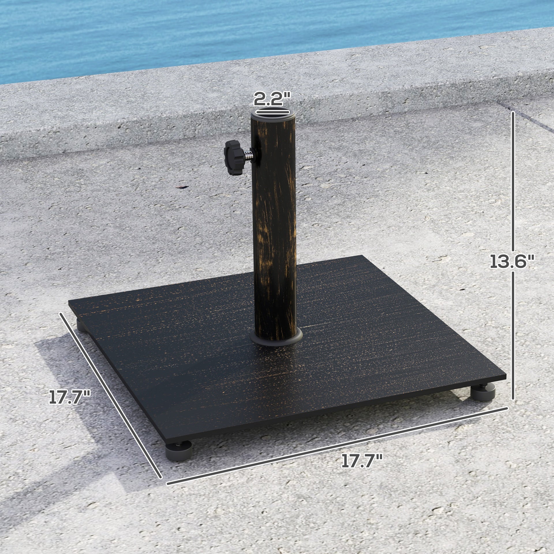 Outsunny Square Patio Umbrella Base, 29 lbs Metal Umbrella Stand Base with Adjustable Foot Pads, Heavy Duty Patio Umbrella Holder for 1.5"/1.9" Umbrella Poles for Outdoor, Lawn, Poolside, Bronze