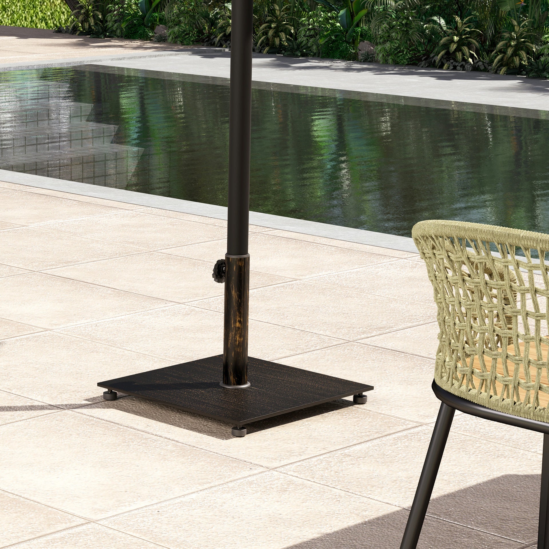 Outsunny Square Patio Umbrella Base, 29 lbs Metal Umbrella Stand Base with Adjustable Foot Pads, Heavy Duty Patio Umbrella Holder for 1.5"/1.9" Umbrella Poles for Outdoor, Lawn, Poolside, Bronze