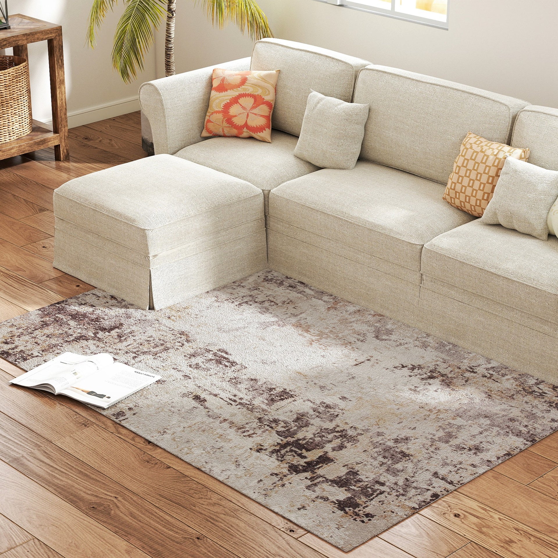 HOMCOM Machine Washable Area Rug 4x6, Non-Slip Modern Abstract Floor Carpet for Living Room, Bedroom, Dining Room, Mixed-Brown