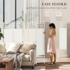 HOMCOM 8 Panel Folding Room Divider Portable Privacy Screen Wave Fiber Room Partition for Home Office White