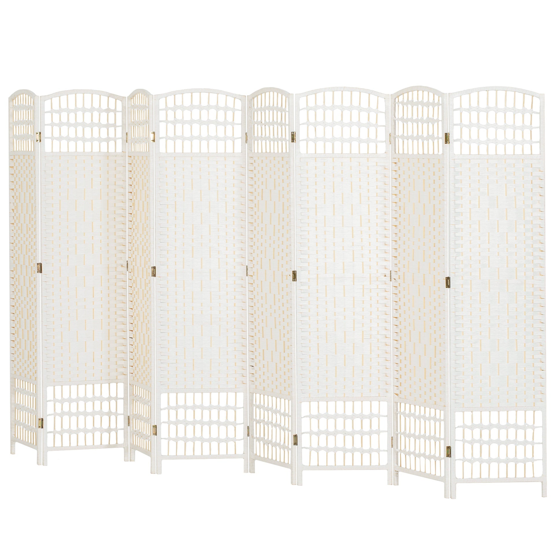 HOMCOM 8 Panel Folding Room Divider Portable Privacy Screen Wave Fiber Room Partition for Home Office White