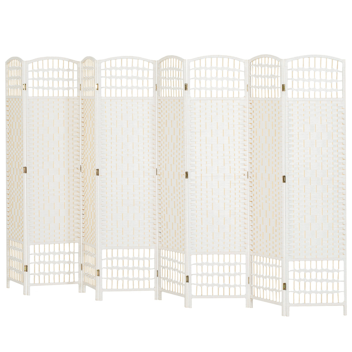 HOMCOM 8 Panel Folding Room Divider Portable Privacy Screen Wave Fiber Room Partition for Home Office White