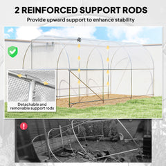Outsunny Hoop House Greenhouse, Walk-in Tunnel Greenhouse with 2 Support Rods, Zippered Roll-up Mesh Door, 14.6'x6.5'x6.6', White