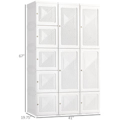 HOMCOM Portable Wardrobe Closet, Folding Clothes Storage Organizer with 8 Cube Compartments, 2 Hanging Rods, 11 Magnet Doors, White