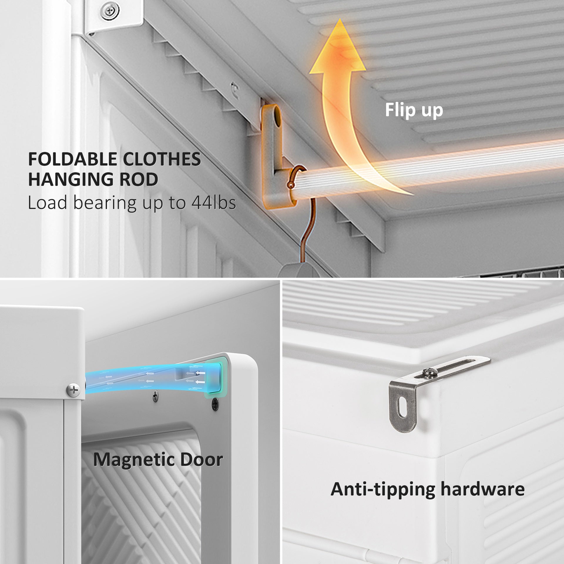 HOMCOM Portable Wardrobe Closet, Folding Clothes Storage Organizer with 8 Cube Compartments, 2 Hanging Rods, 11 Magnet Doors, White