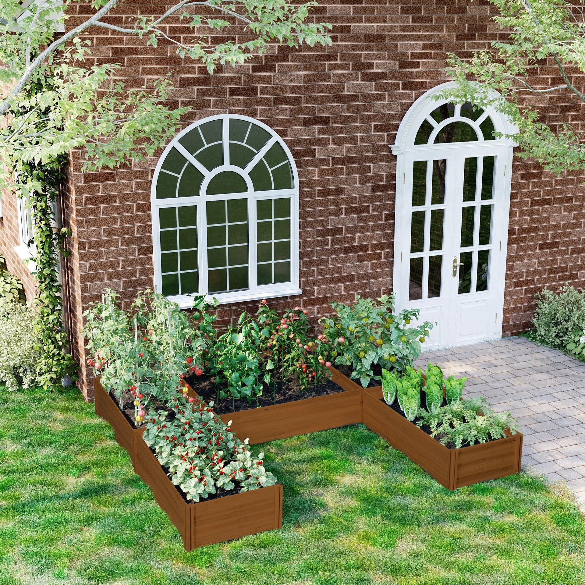 Outsunny Raised Garden Bed, Set of 5 Large Wooden Box Planters for Outdoor Plants Vegetables Flowers Herbs, 7.5x7.5x1ft, Brown