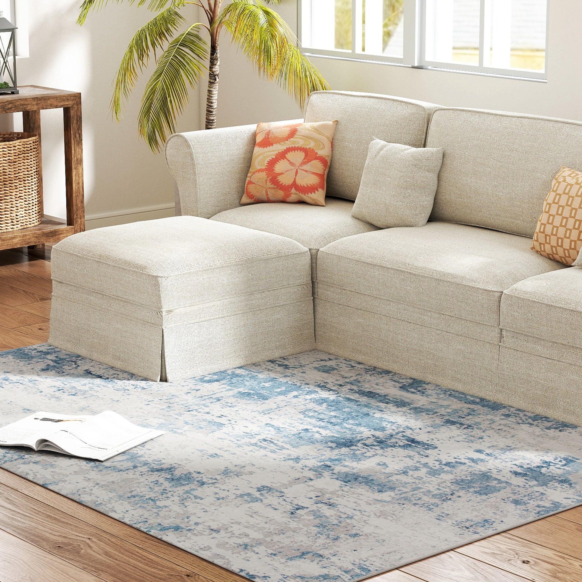 HOMCOM Area Rug 4x6, Machine Washable Rug, Non-Slip Modern Abstract Floor Carpet for Living Room, Bedroom, Dining Room, Blue