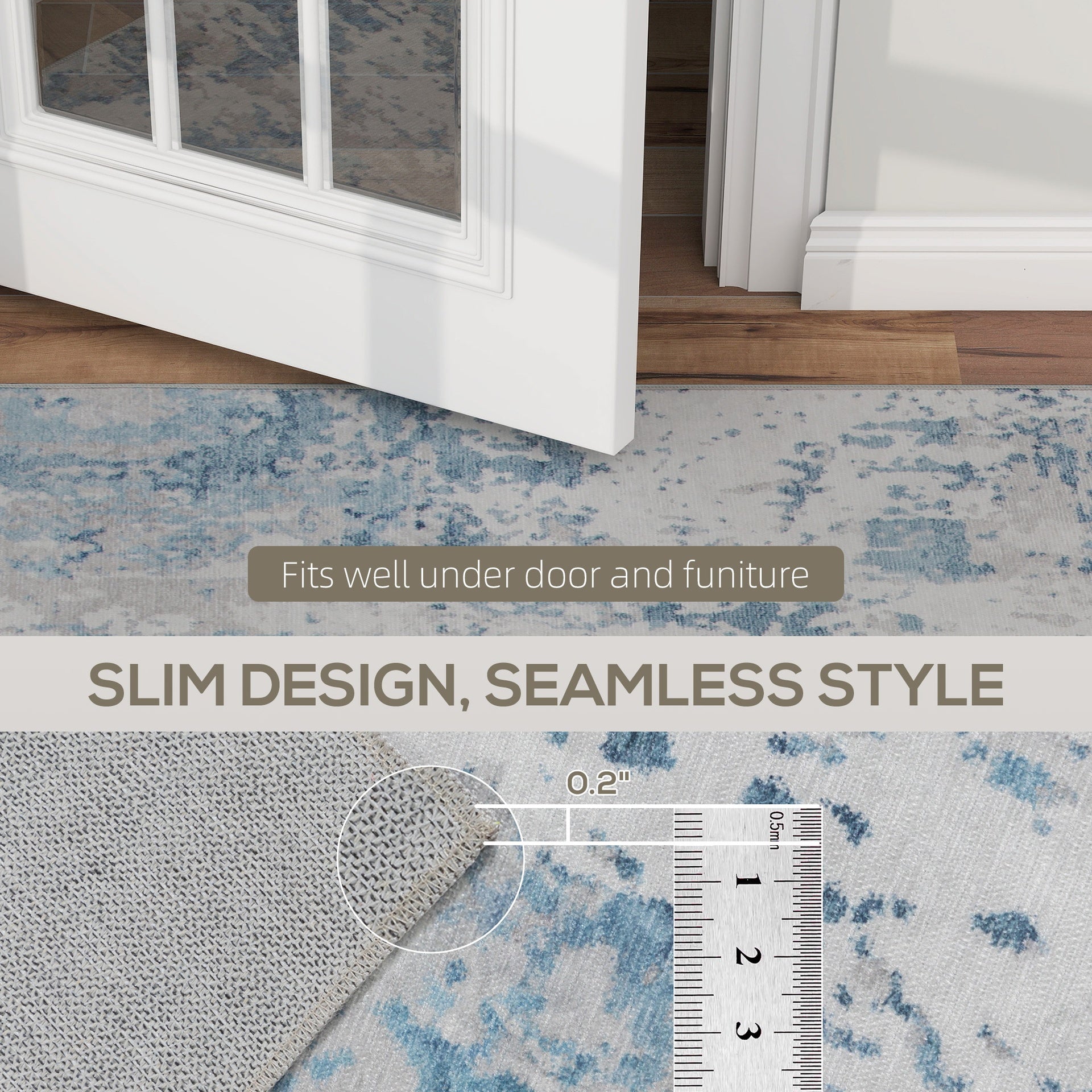 HOMCOM Area Rug 4x6, Machine Washable Rug, Non-Slip Modern Abstract Floor Carpet for Living Room, Bedroom, Dining Room, Blue