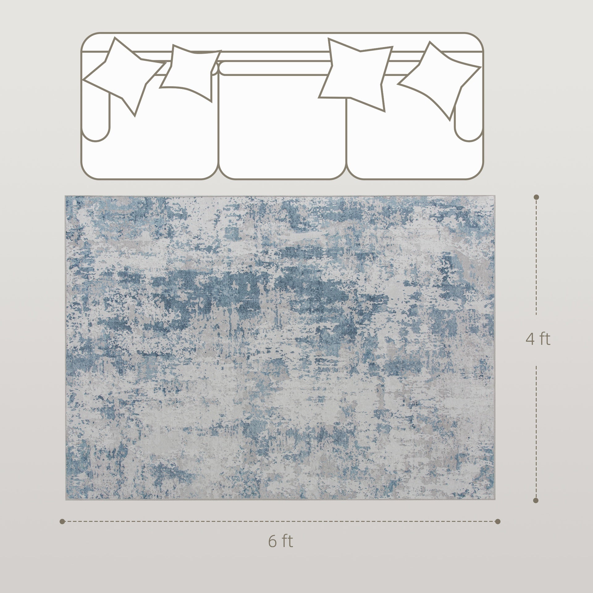 HOMCOM Area Rug 4x6, Machine Washable Rug, Non-Slip Modern Abstract Floor Carpet for Living Room, Bedroom, Dining Room, Blue