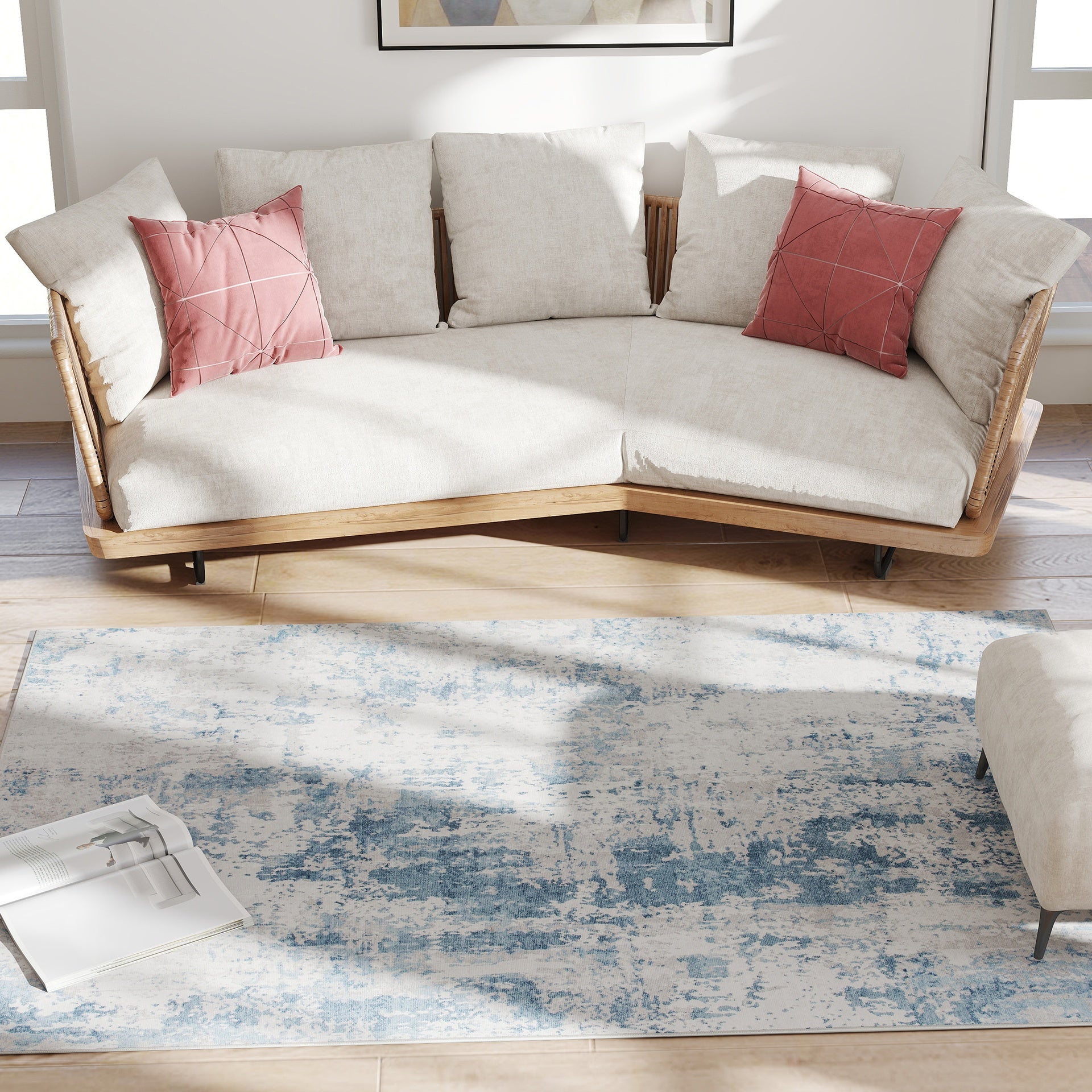 HOMCOM Area Rug 4x6, Machine Washable Rug, Non-Slip Modern Abstract Floor Carpet for Living Room, Bedroom, Dining Room, Blue