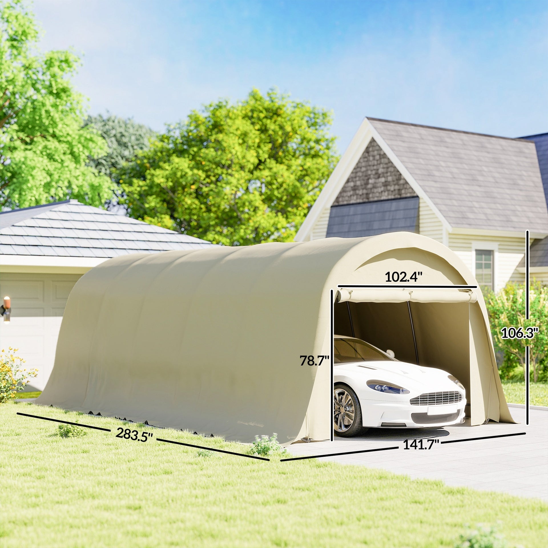 Outsunny 12' x 23.6' Heavy Duty Carport, UPF50+ Portable Garage Car Canopy Tent with Galvanized Frame, Large Door, Beige