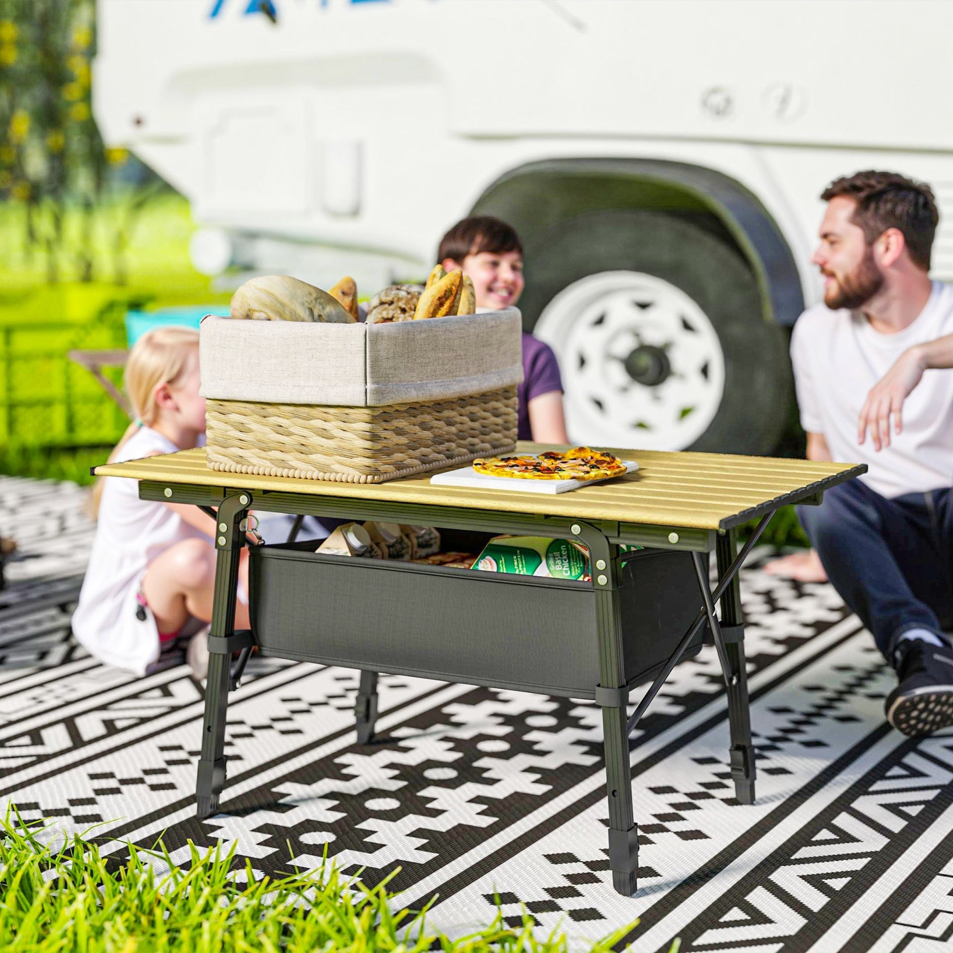 Outsunny 3ft Aluminum Small Folding Table, Portable Camping Table with Storage Bag, Carry Bag for Outdoor Picnic BBQ, Brown