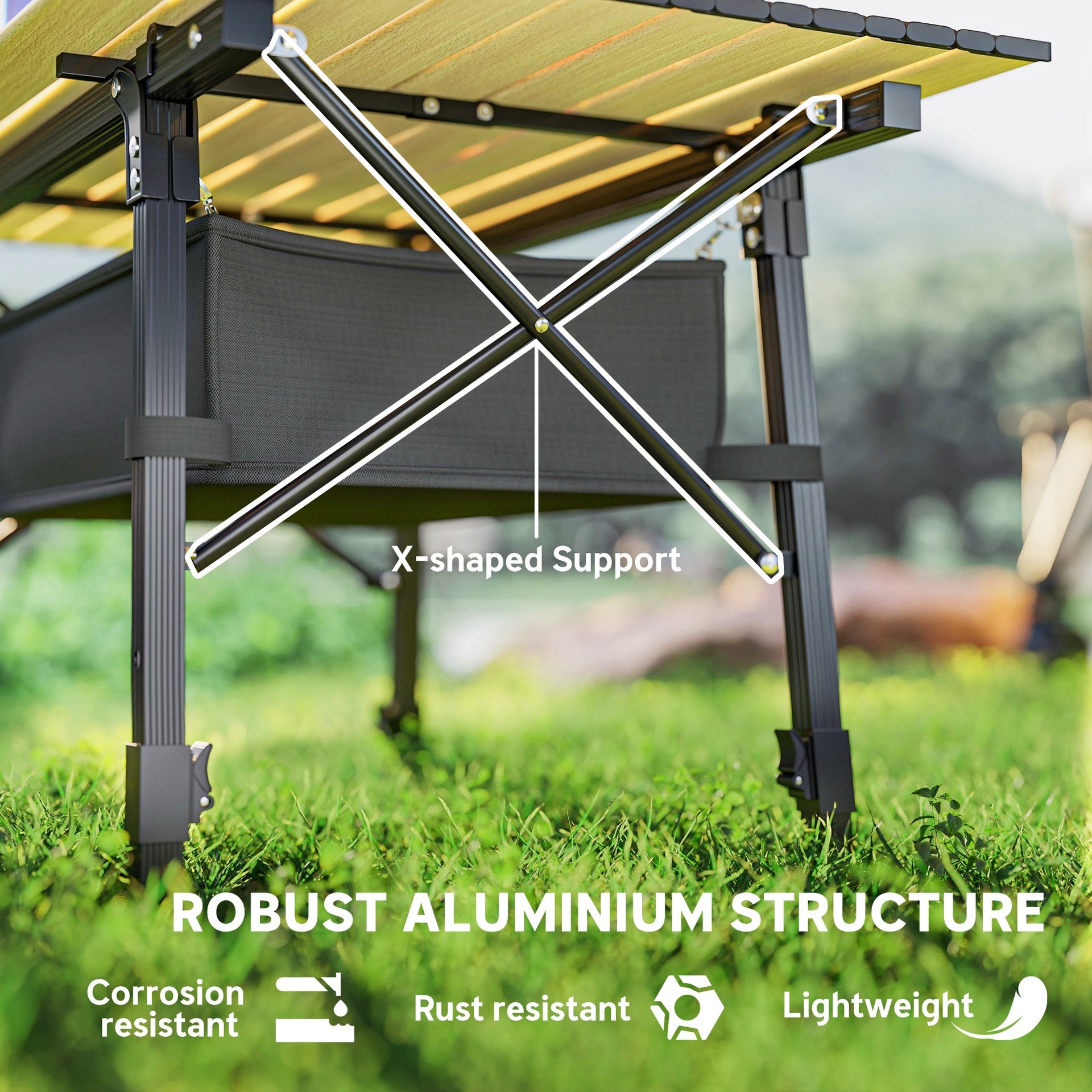 Outsunny 3ft Aluminum Small Folding Table, Portable Camping Table with Storage Bag, Carry Bag for Outdoor Picnic BBQ, Brown
