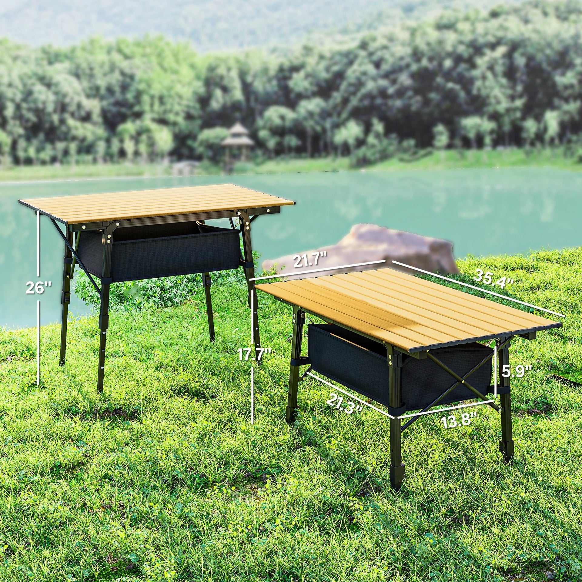 Outsunny 3ft Aluminum Small Folding Table, Portable Camping Table with Storage Bag, Carry Bag for Outdoor Picnic BBQ, Brown