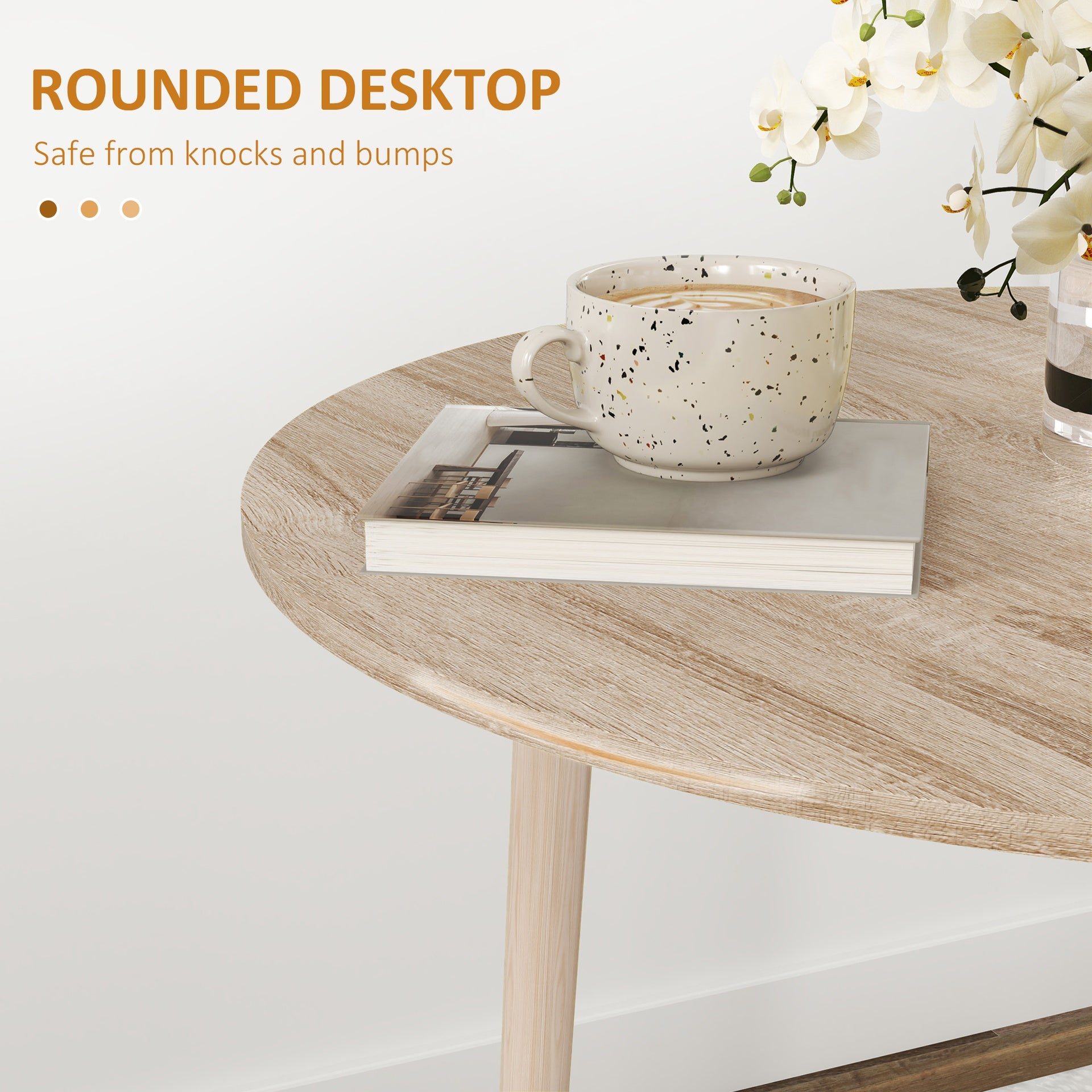 HOMCOM Folding Dining Table, Round Drop Leaf Kitchen Table for Small Spaces with Wood Legs, Oak Color