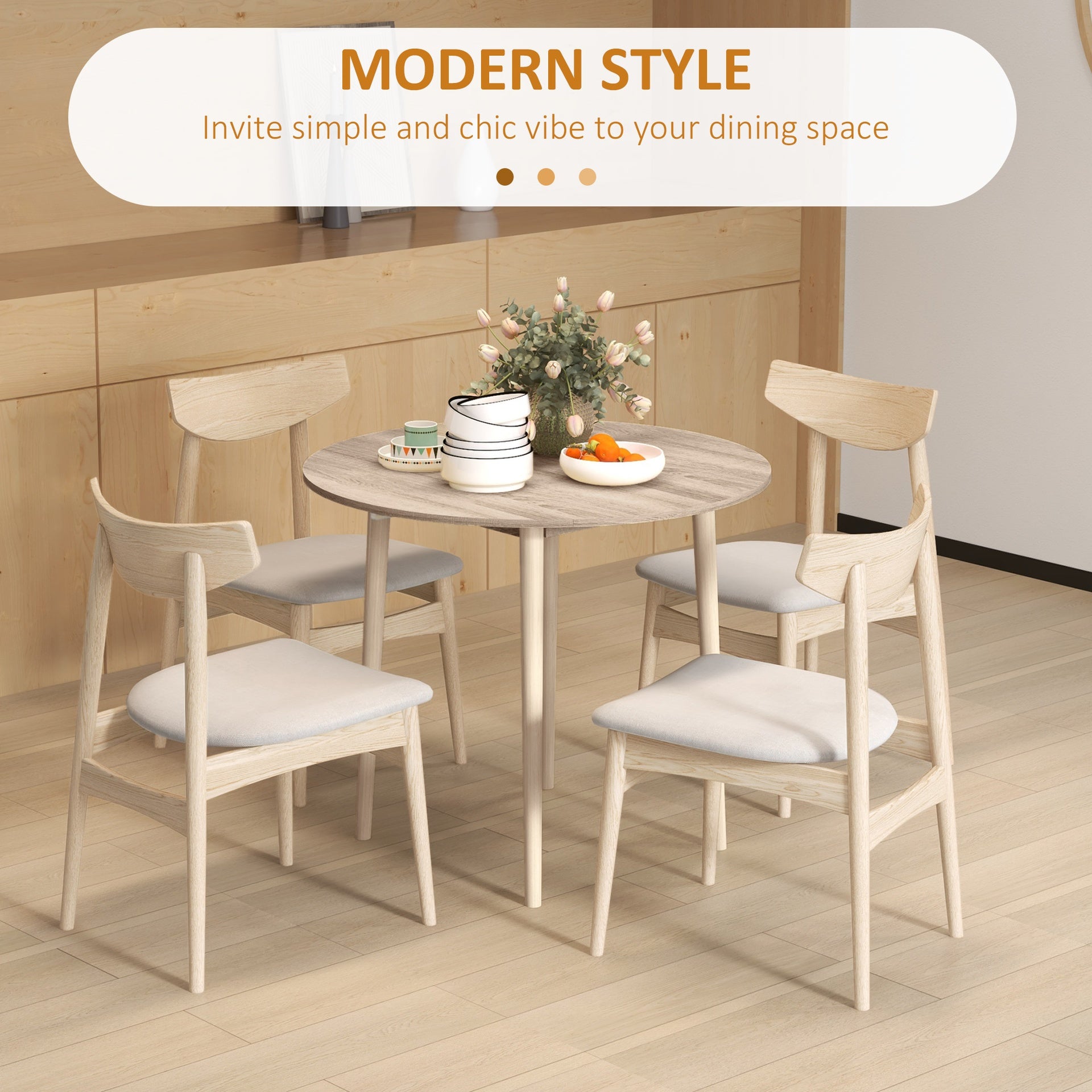 HOMCOM Folding Dining Table, Round Drop Leaf Kitchen Table for Small Spaces with Wood Legs, Oak Color