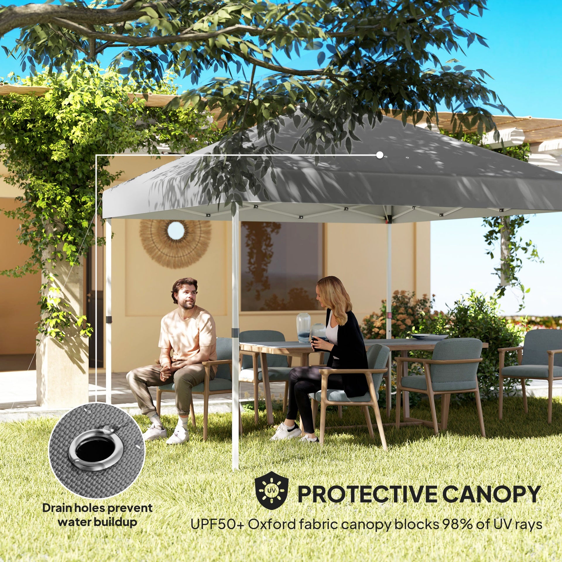 Outsunny 10' x 10' Pop Up Canopy Tent with 2 Half Sidewalls, UV50+ Instant Sun Shelter with Wheeled Carry Bag, Dark Gray