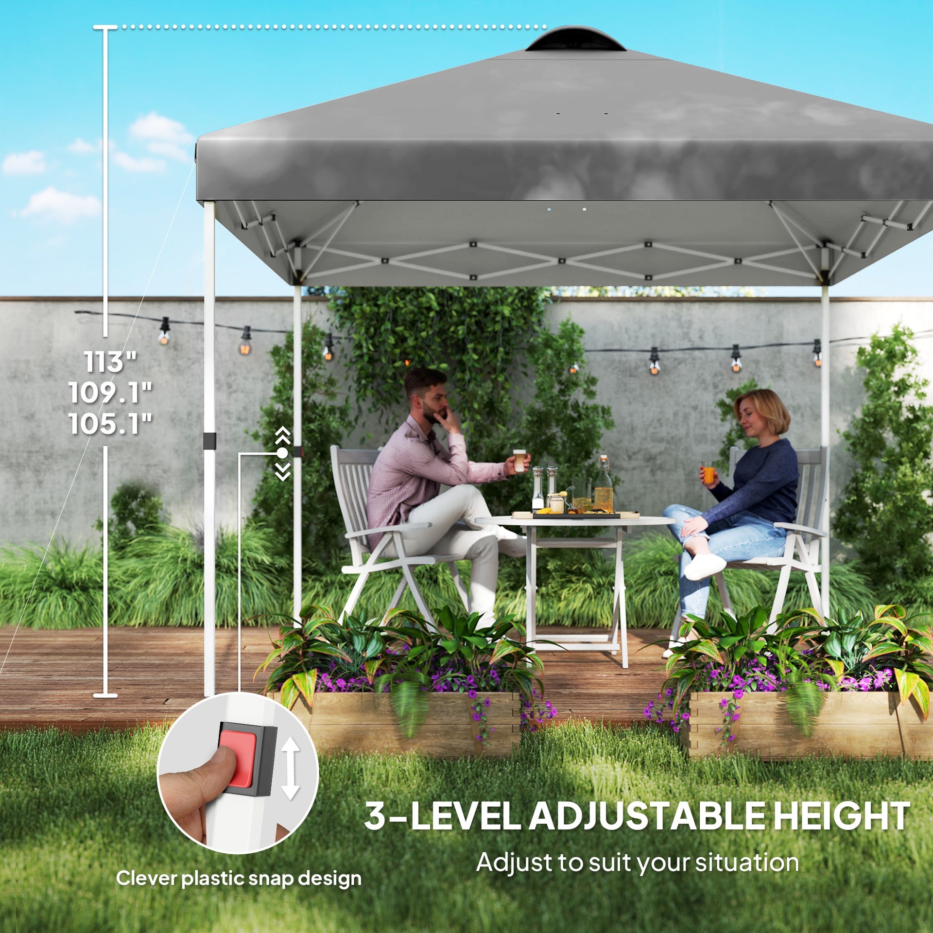 Outsunny 10' x 10' Pop Up Canopy Tent with 2 Half Sidewalls, UV50+ Instant Sun Shelter with Wheeled Carry Bag, Dark Gray
