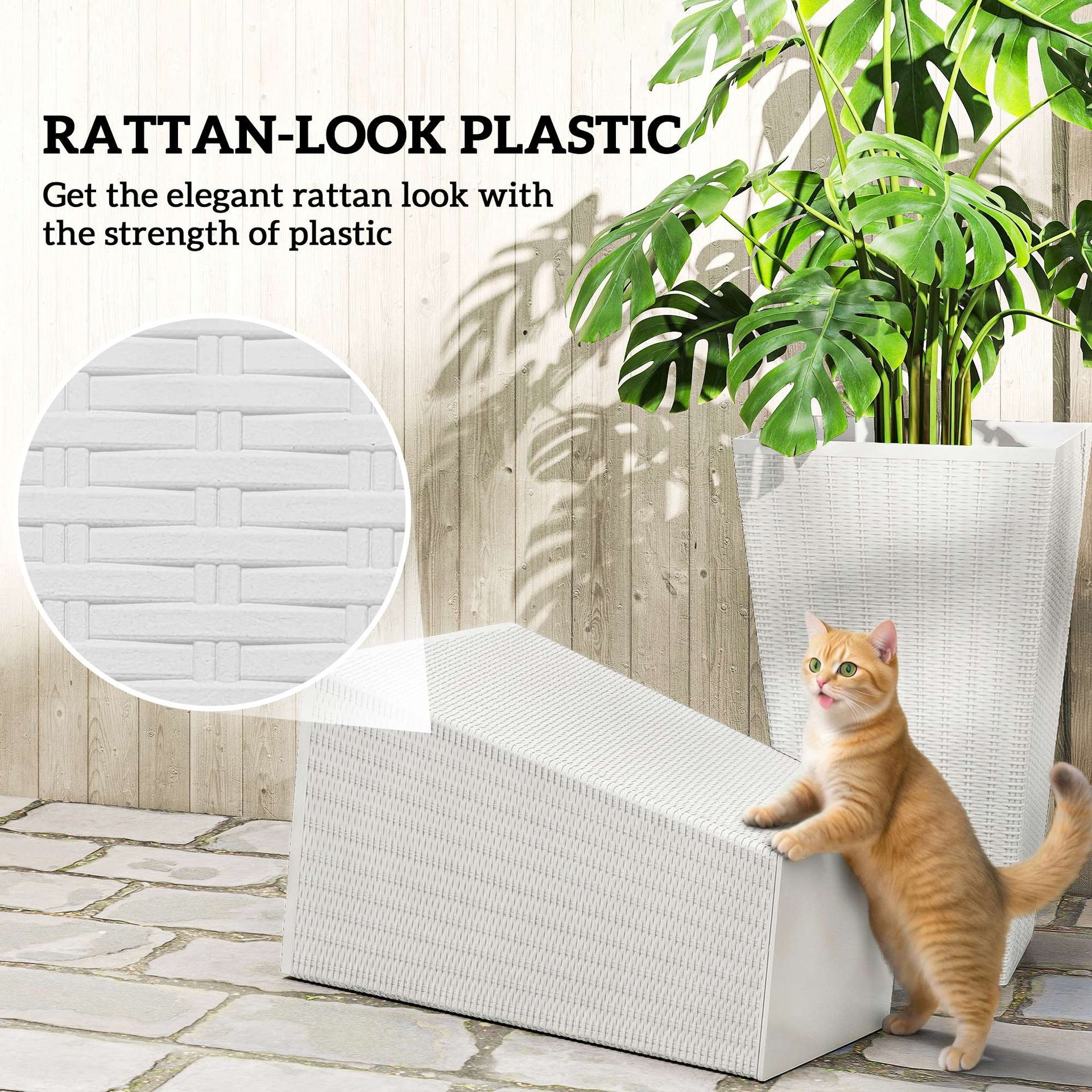 Outsunny Tall Planters for Outdoor Plants Set of 3, 24 In Taper Planters with Drainage Holes, Rattan Decor Plant Pots, White
