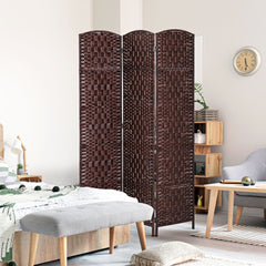 HOMCOM Room Divider 3 Panel, 6FT Tall Folding Privacy Screen, Freestanding Hand-Woven Partition for Room Separation with 360° Hinges, Paper Rope Diamond Weave, Brown