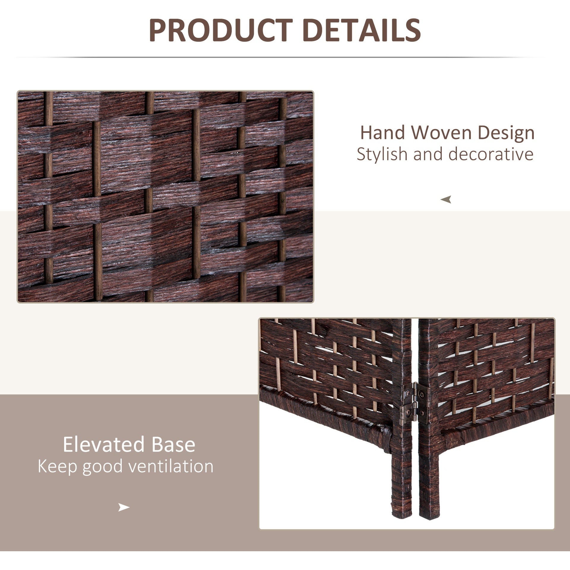 HOMCOM Room Divider 3 Panel, 6FT Tall Folding Privacy Screen, Freestanding Hand-Woven Partition for Room Separation with 360° Hinges, Paper Rope Diamond Weave, Brown