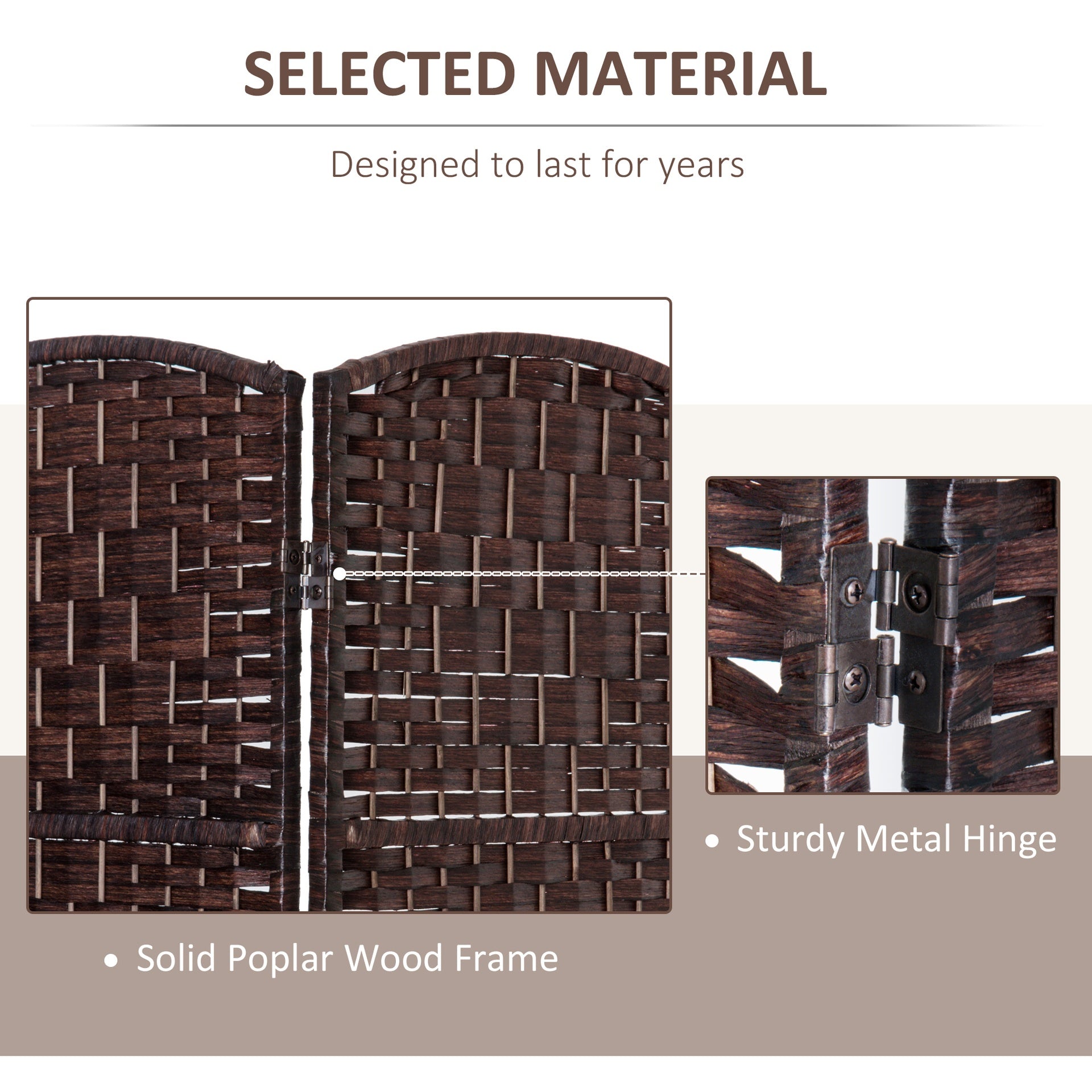 HOMCOM Room Divider 3 Panel, 6FT Tall Folding Privacy Screen, Freestanding Hand-Woven Partition for Room Separation with 360° Hinges, Paper Rope Diamond Weave, Brown