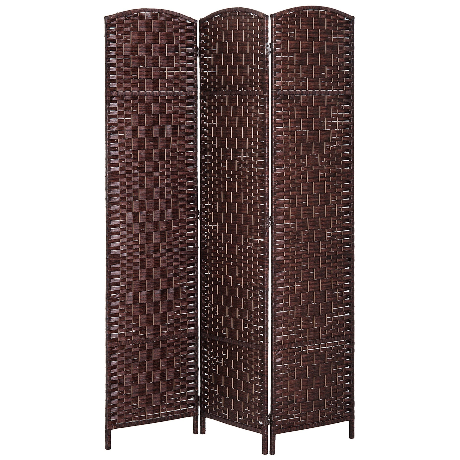 HOMCOM Room Divider 3 Panel, 6FT Tall Folding Privacy Screen, Freestanding Hand-Woven Partition for Room Separation with 360° Hinges, Paper Rope Diamond Weave, Brown