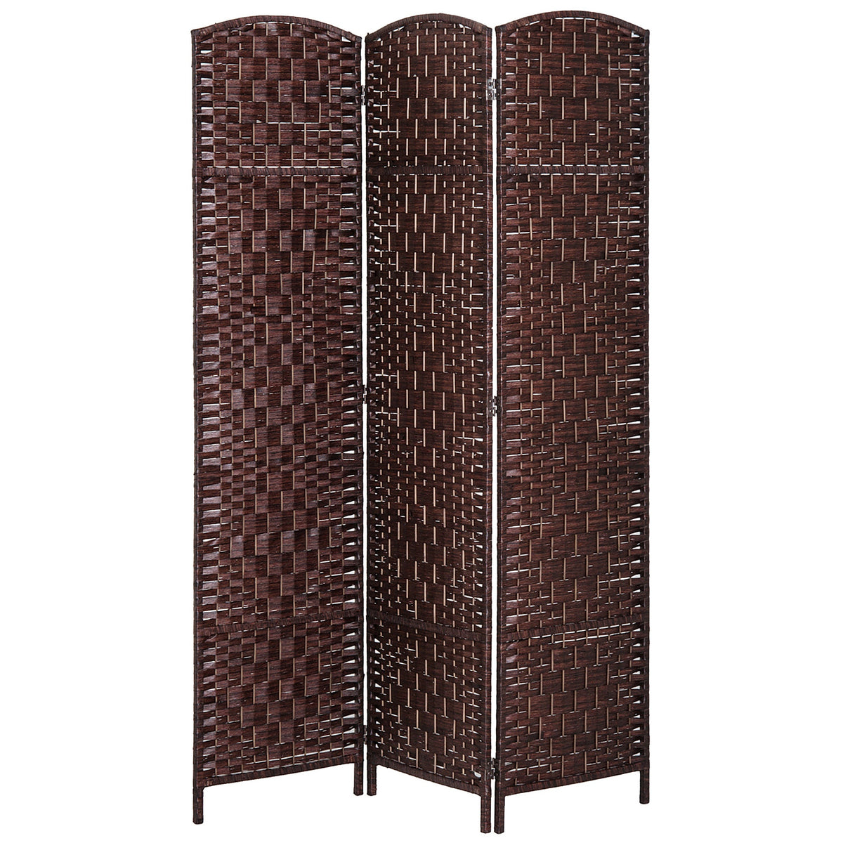 HOMCOM Room Divider 3 Panel, 6FT Tall Folding Privacy Screen, Freestanding Hand-Woven Partition for Room Separation with 360° Hinges, Paper Rope Diamond Weave, Brown