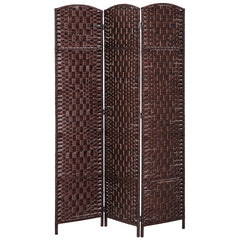 HOMCOM Room Divider 3 Panel, 6FT Tall Folding Privacy Screen, Freestanding Hand-Woven Partition for Room Separation with 360° Hinges, Paper Rope Diamond Weave, Brown