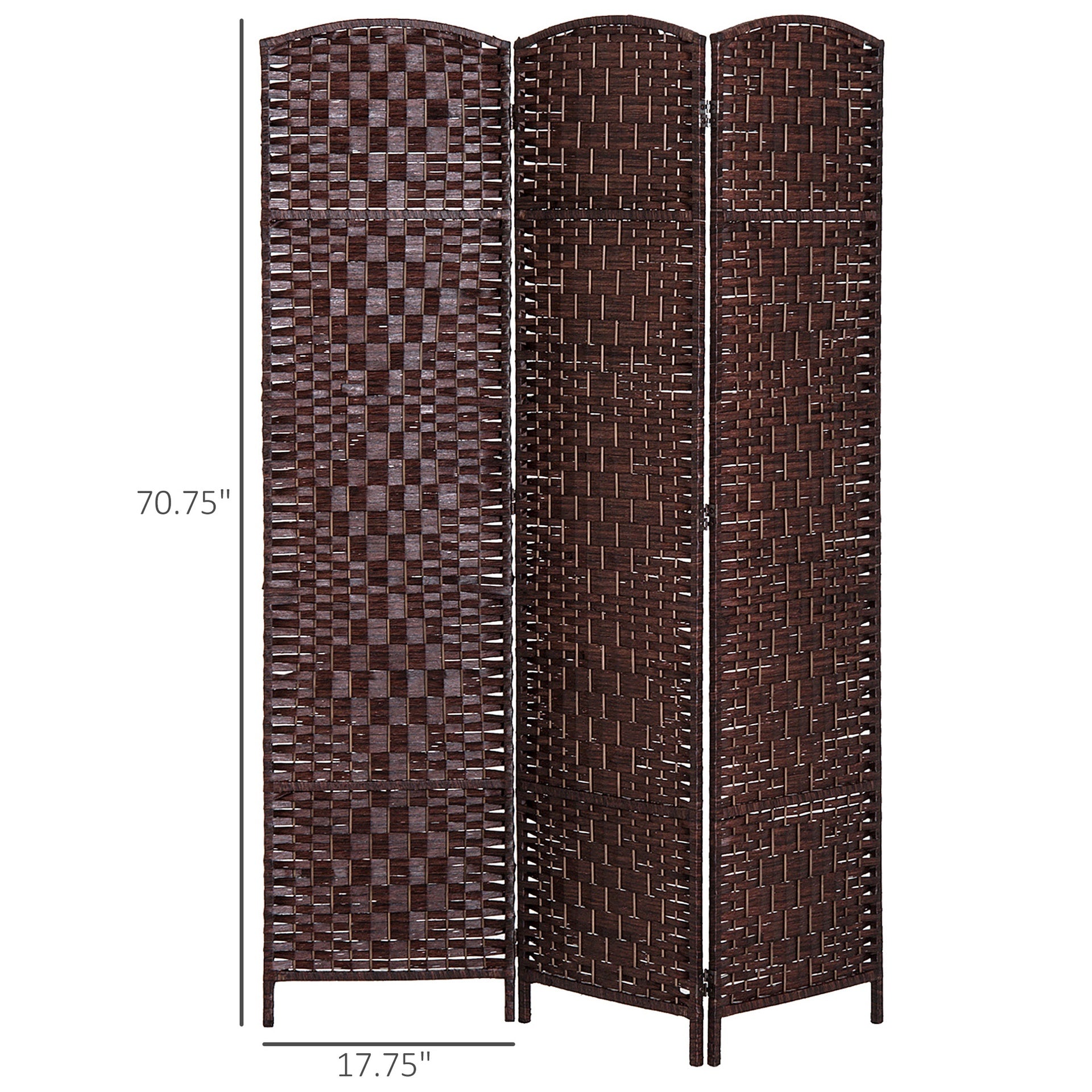 HOMCOM Room Divider 3 Panel, 6FT Tall Folding Privacy Screen, Freestanding Hand-Woven Partition for Room Separation with 360° Hinges, Paper Rope Diamond Weave, Brown