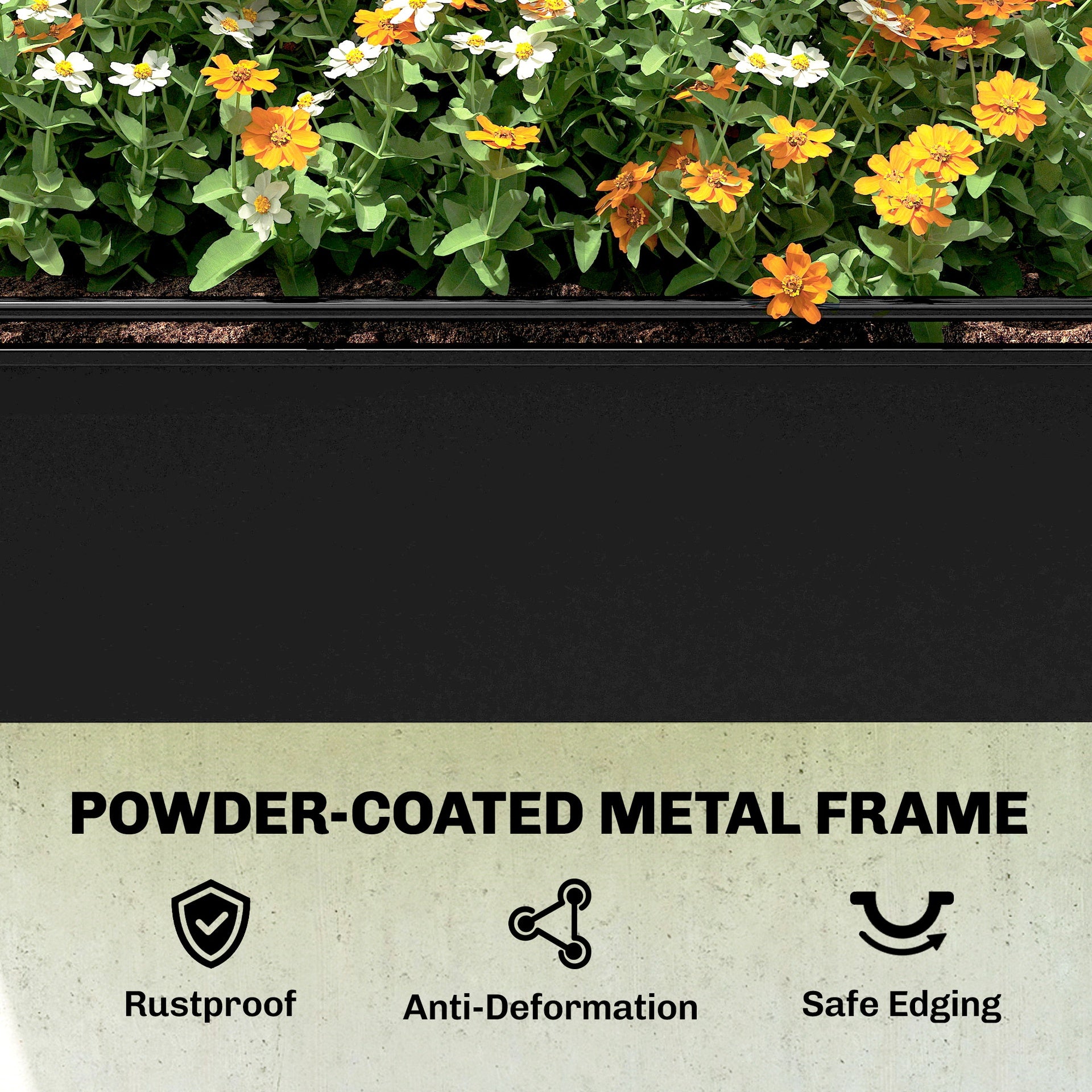 Outsunny Raised Garden Bed with Flip-Up Greenhouse Cover, Metal Elevated Garden Bed with Legs and Drainage Hole, Black