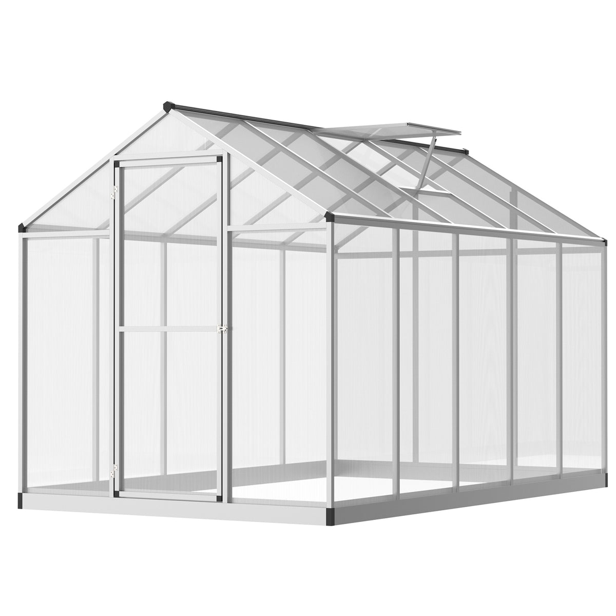 Outsunny 10' L x 6' W Walk-In Polycarbonate Greenhouse with Roof Vent for Ventilation & Rain Gutter for Winter