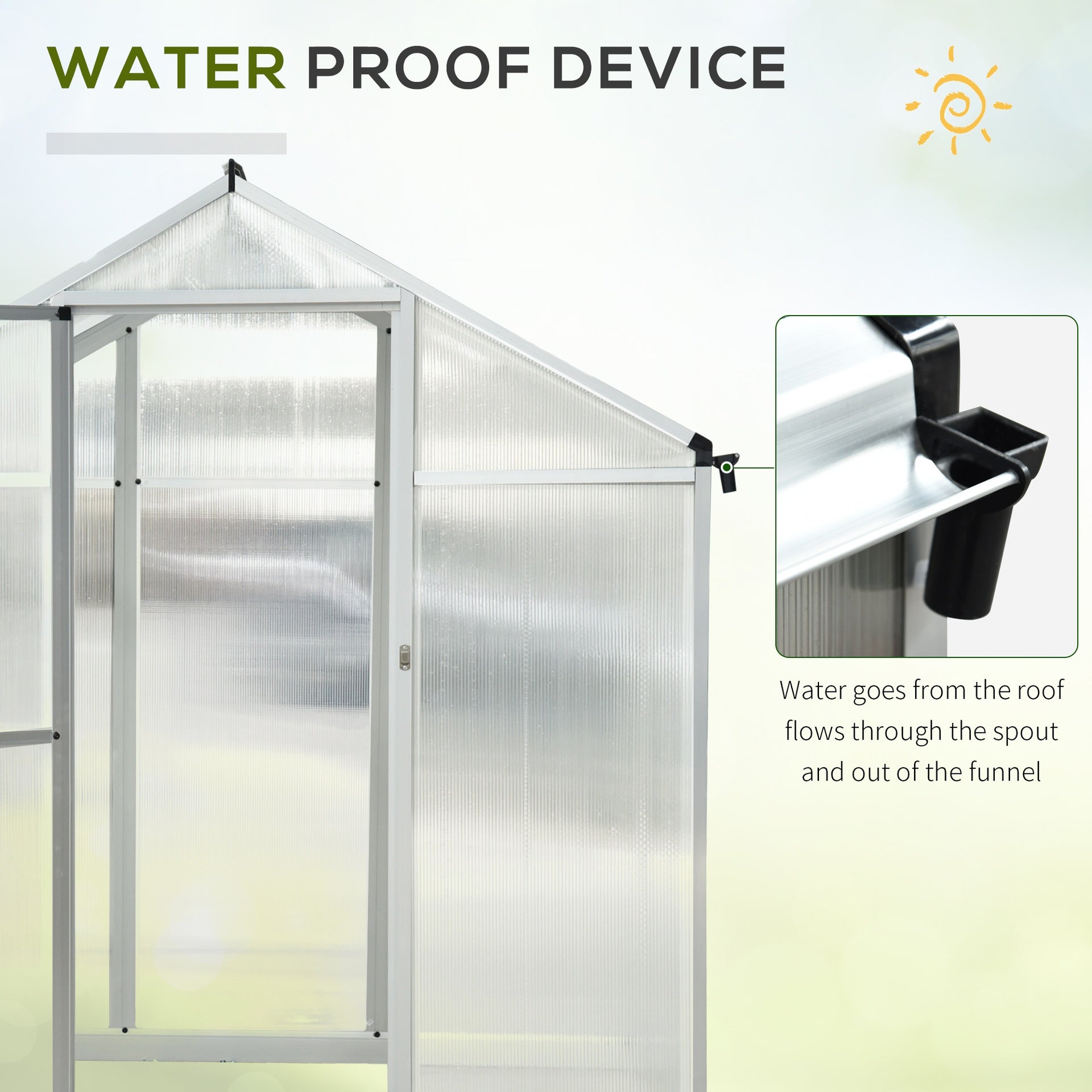 Outsunny 10' L x 6' W Walk-In Polycarbonate Greenhouse with Roof Vent for Ventilation & Rain Gutter for Winter