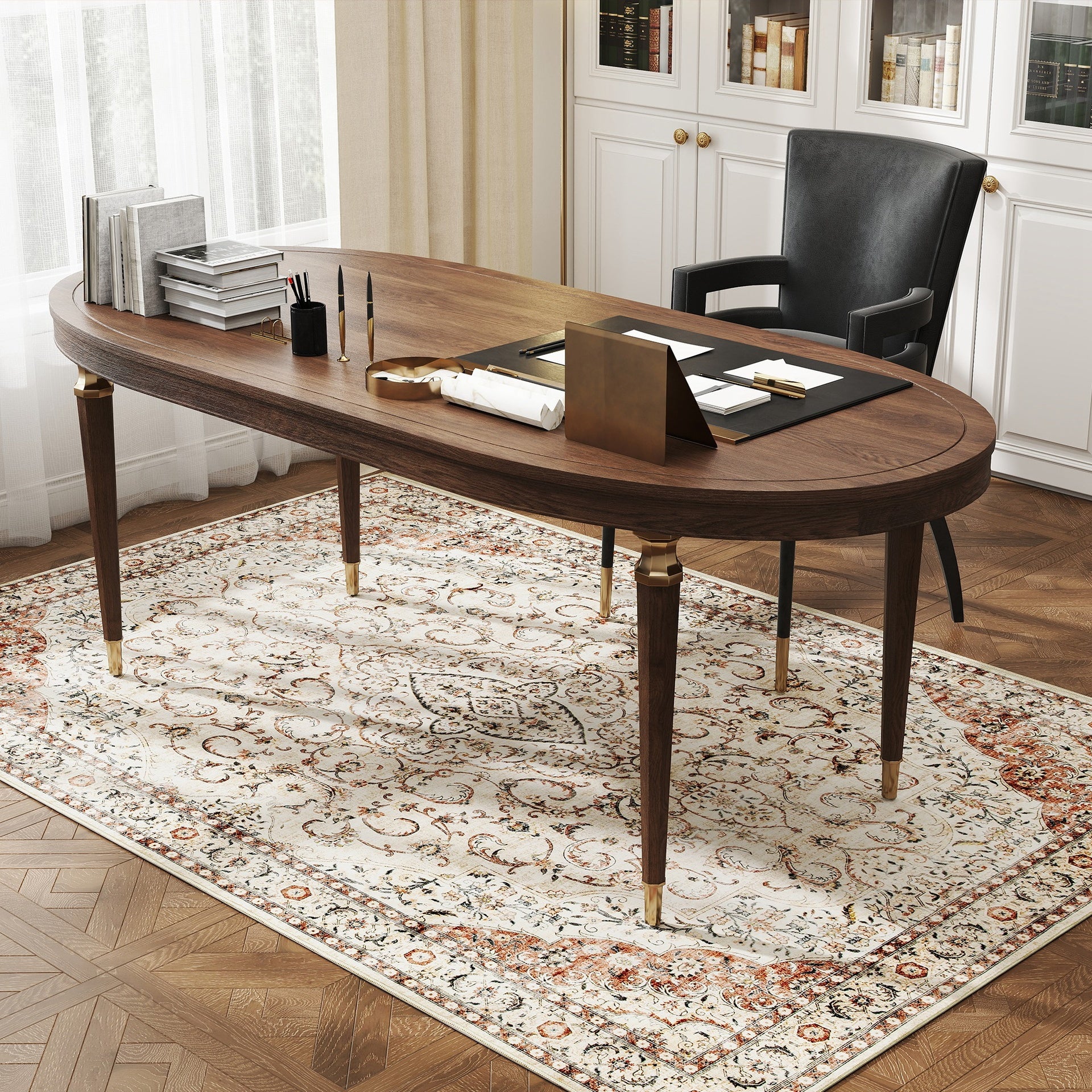 HOMCOM Area Rug 4x6, Machine Washable Rug, Non-Slip Classical Floral Print Floor Carpet for Living Room, Bedroom, Mixed-Brown