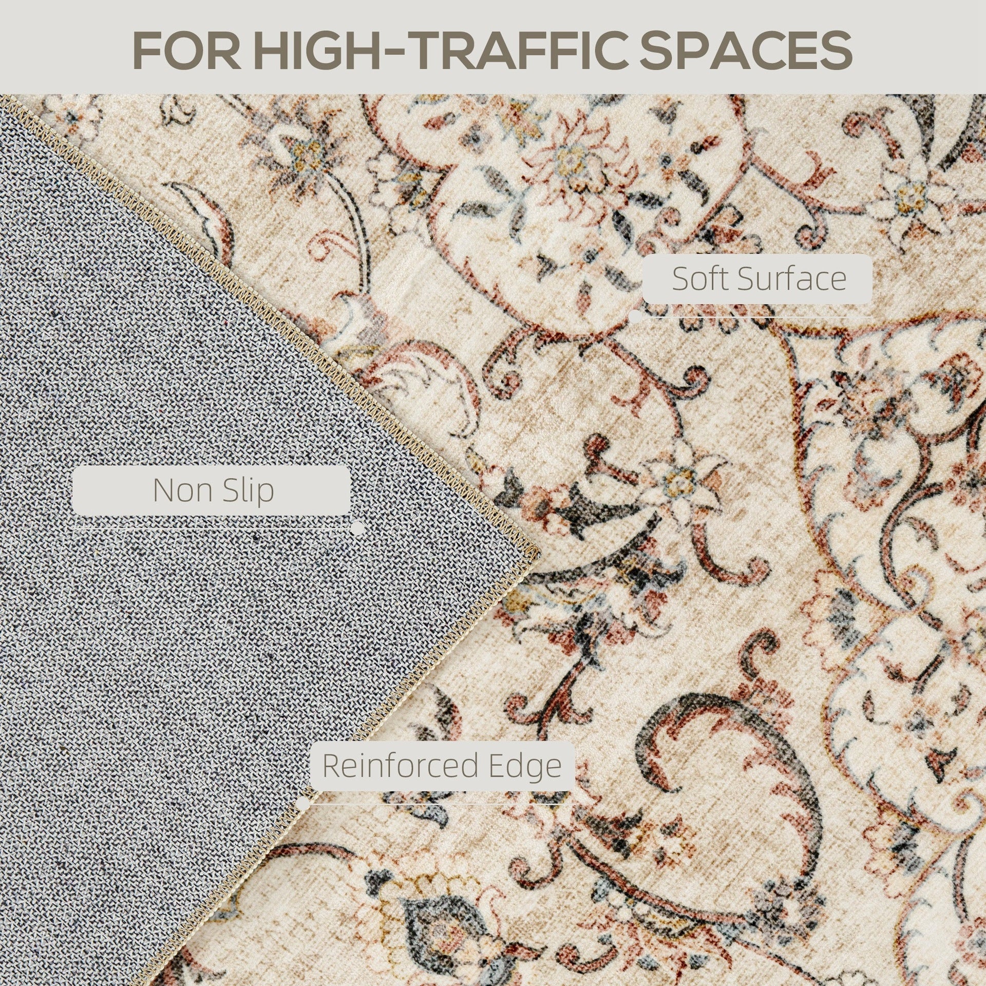 HOMCOM Area Rug 4x6, Machine Washable Rug, Non-Slip Classical Floral Print Floor Carpet for Living Room, Bedroom, Mixed-Brown