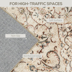 HOMCOM Area Rug 4x6, Machine Washable Rug, Non-Slip Classical Floral Print Floor Carpet for Living Room, Bedroom, Mixed-Brown