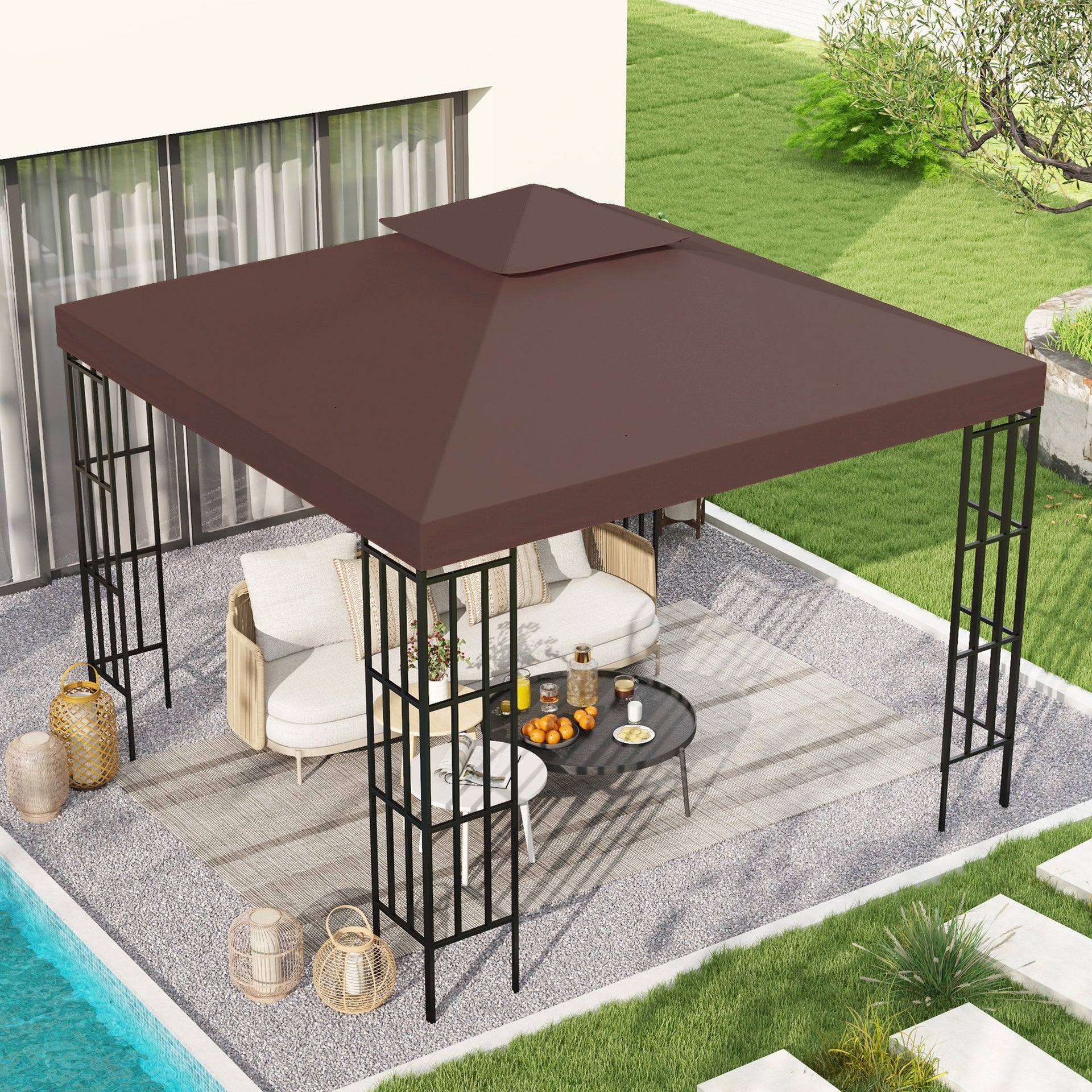 Outsunny Gazebo Replacement Canopy for Model 01 -0153, 2-Tier Top Cover for 9.84' x 9.84' Gazebo, Coffee (TOP ONLY)