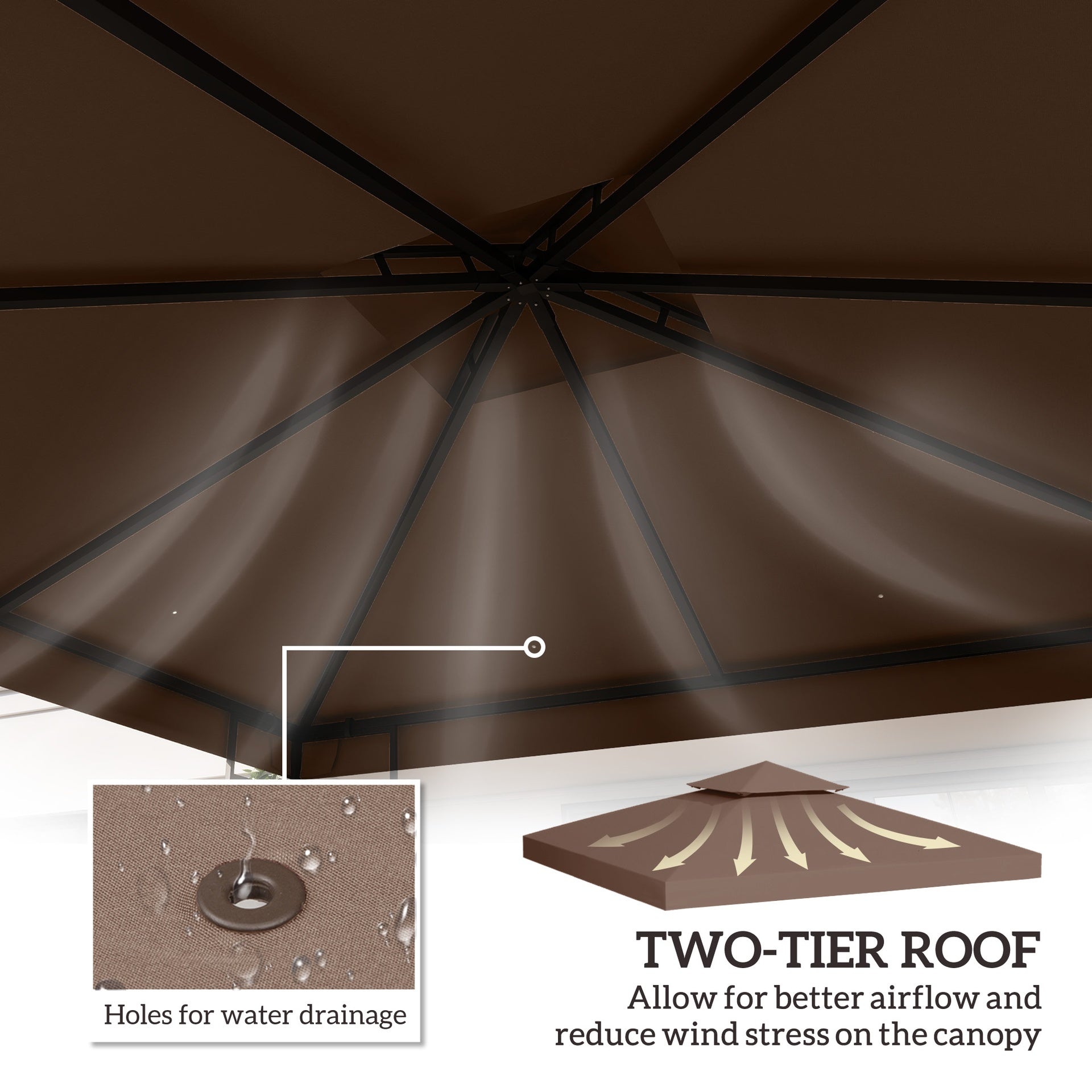 Outsunny Gazebo Replacement Canopy for Model 01 -0153, 2-Tier Top Cover for 9.84' x 9.84' Gazebo, Coffee (TOP ONLY)