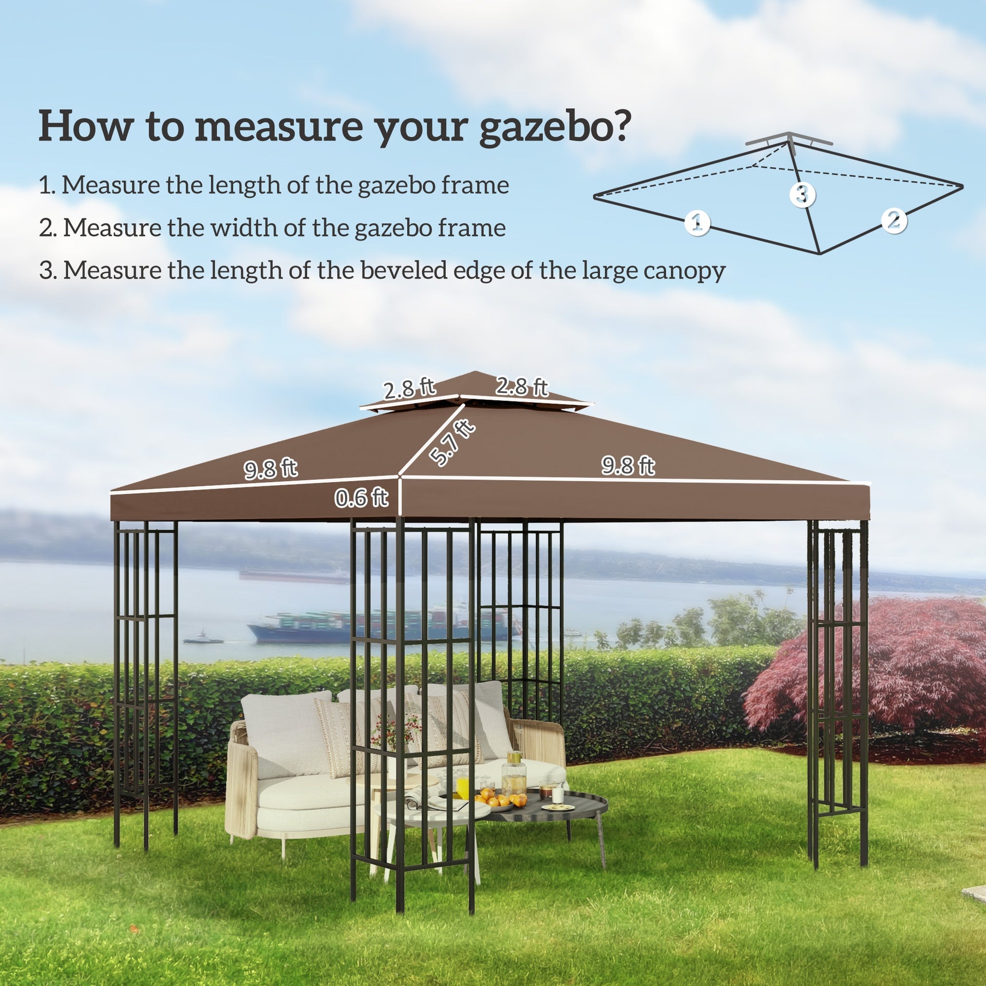 Outsunny Gazebo Replacement Canopy for Model 01 -0153, 2-Tier Top Cover for 9.84' x 9.84' Gazebo, Coffee (TOP ONLY)