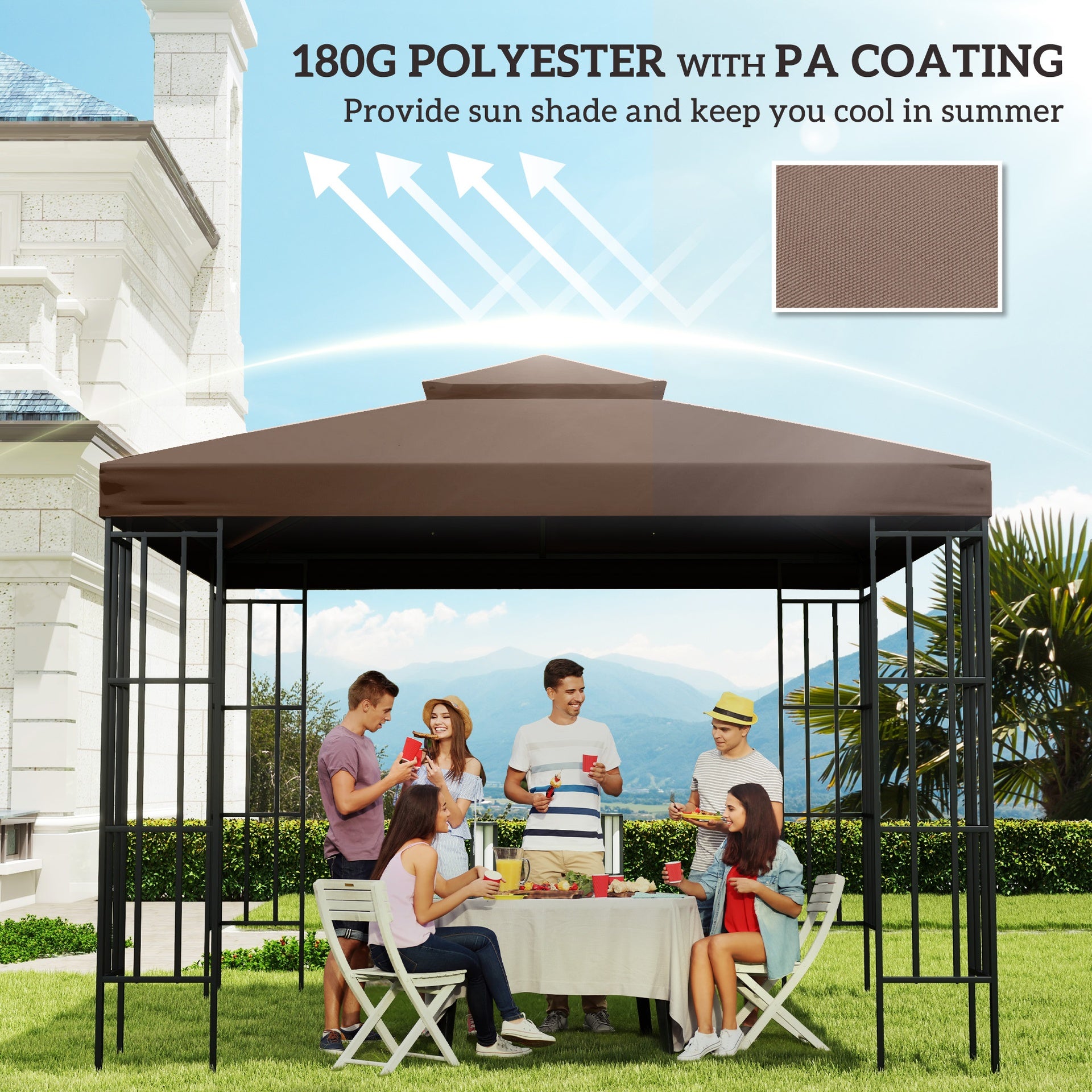 Outsunny Gazebo Replacement Canopy for Model 01 -0153, 2-Tier Top Cover for 9.84' x 9.84' Gazebo, Coffee (TOP ONLY)