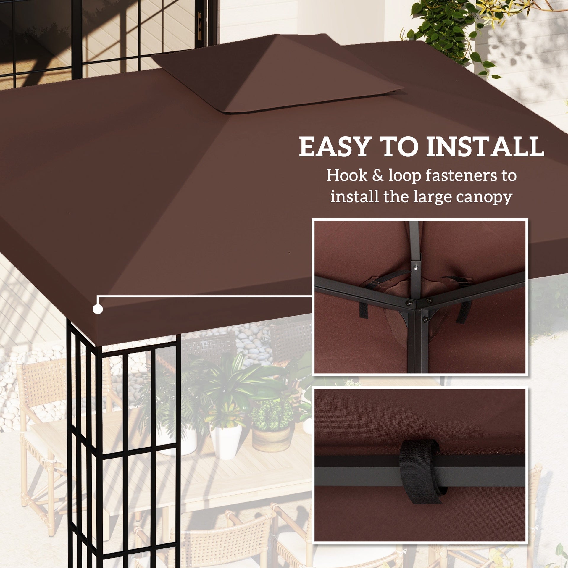 Outsunny Gazebo Replacement Canopy for Model 01 -0153, 2-Tier Top Cover for 9.84' x 9.84' Gazebo, Coffee (TOP ONLY)