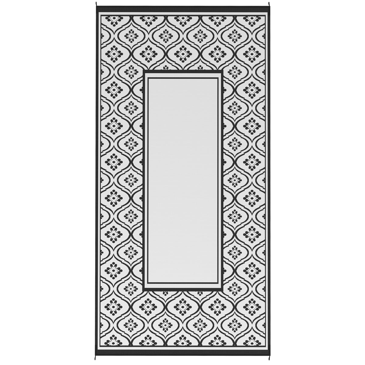 Outsunny Reversible Outdoor Rug, Waterproof Plastic Straw with Carry Bag, 9' x 18', Black & White Gourd Border