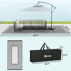 Outsunny Reversible Outdoor Rug, Waterproof Plastic Straw with Carry Bag, 9' x 18', Black & White Gourd Border