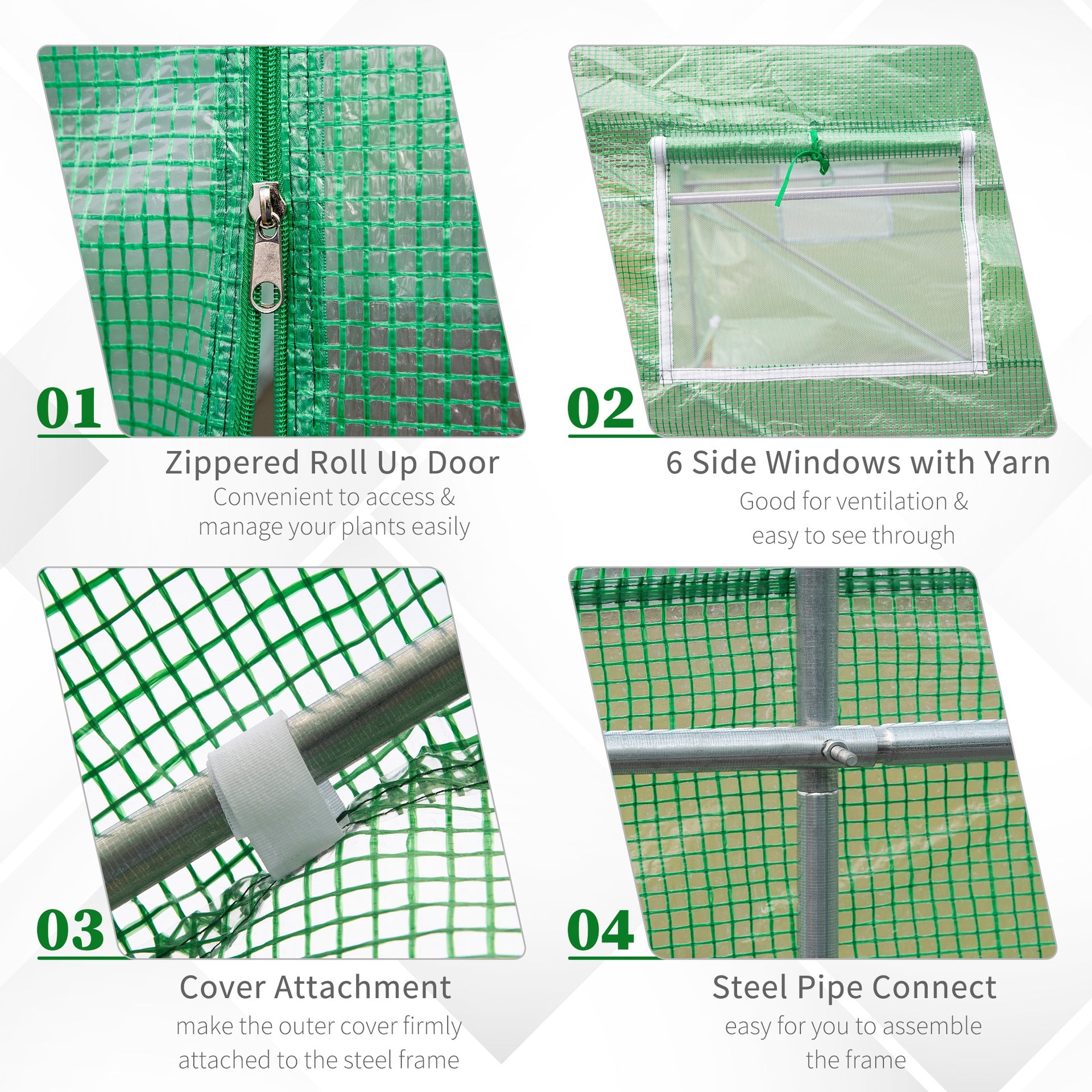Outsunny 15' x 7' x 7' Walk-in Tunnel Hoop Greenhouse, Green House for Outside with PE Cover, Steel Frame, Roll-Up Zipper Door & Windows for Flowers, Vegetables, Tropical Plants, Green