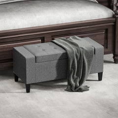 HOMCOM 36" Ottoman with Storage, Storage Ottoman Bench with Lift Top and Rubberwood Legs, Linen Upholstered Entryway Bench with Seating for Living Room, Bedroom, Holds up to 330 lb, Gray