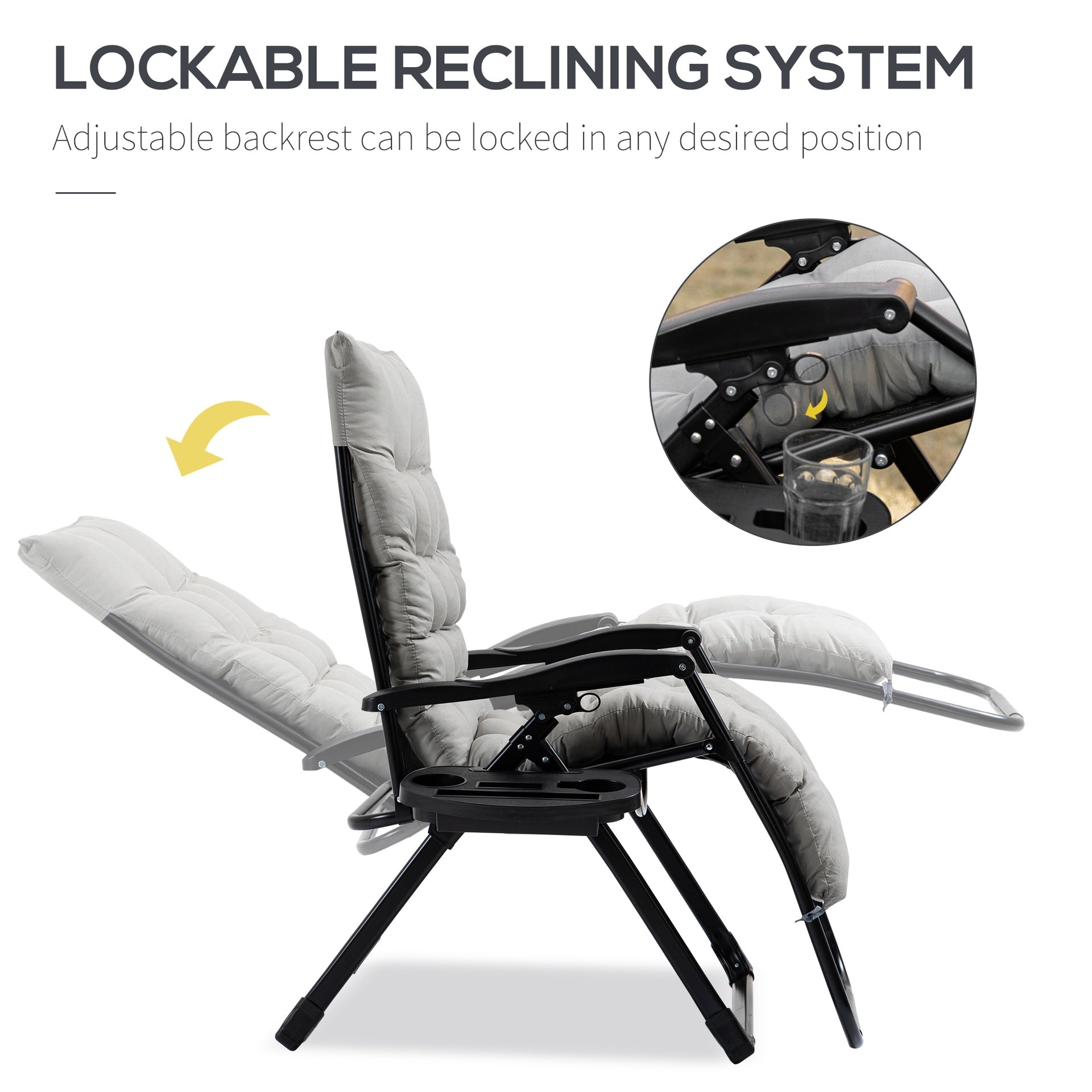 Outsunny Padded Zero Gravity Chair, Folding Recliner Chair with Cup Holder Cushion, Gray