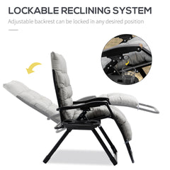Outsunny Padded Zero Gravity Chair, Folding Recliner Chair with Cup Holder Cushion, Gray