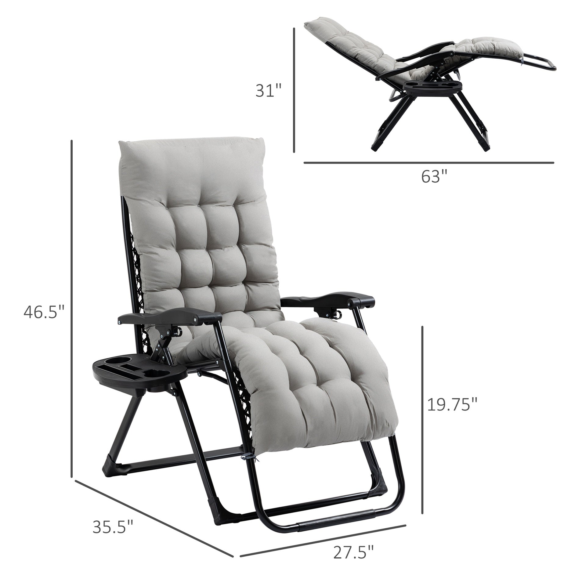 Outsunny Padded Zero Gravity Chair, Folding Recliner Chair with Cup Holder Cushion, Gray